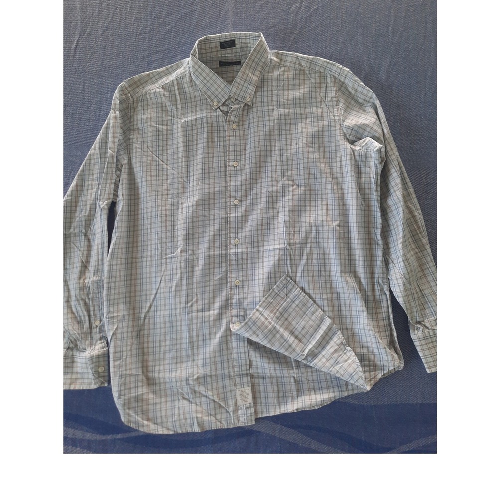 Peter Millar Collection Mens XXL Blue Plaid Cotton Button Down Shirt Long Sleeve